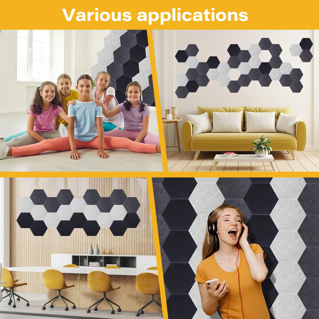 Acoustic Panels, Magrowill 12-Pack Soundproof Wall Panels 14x12x0.4 Inches, High Density Acoustic Panels Sound Absorbing with Self-Adhesive, Hexagon Sound Proof Panels for Walls Magrowill