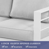 Wisteria Lane Patio Furniture Aluminum Loveseat, All-Weather Outdoor 2 Seats Sofa Couch, White Metal Chair with Light Grey Cushions Wisteria Lane