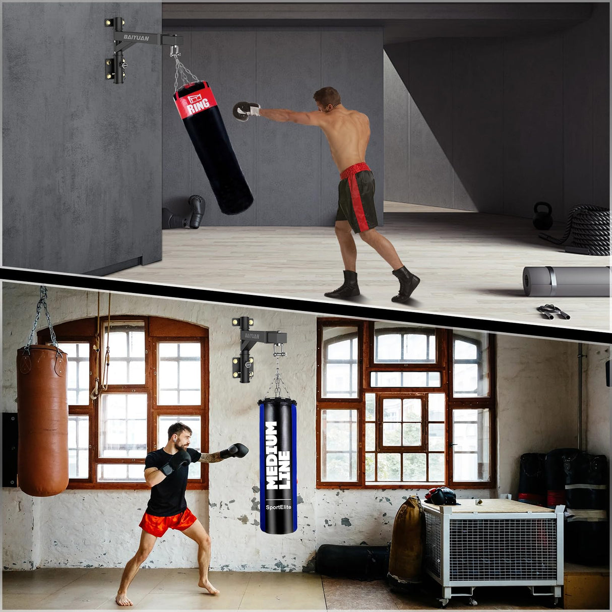 Heavy Bag Hanger - Wall Mount Punching Bag Hanger, Adjustable Heavy-Duty Boxing Bag Wall Bracket, Punching Bag Mount Stand for Home or Gym, for Kickboxing Bag, Muay Thai Bag,Etc (Supports up to 800Ib) BaiYuan