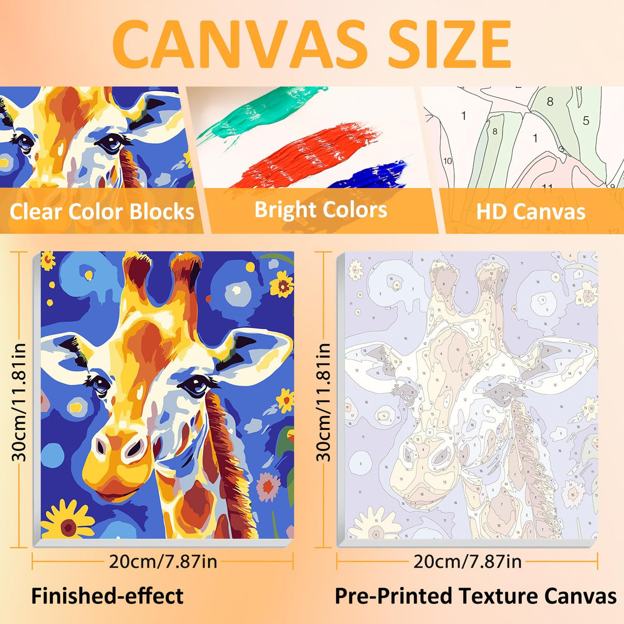 Paint by Numbers for Adult with Frame, Giraffe Paint by Numbers Kit for Adults Beginners, DIY Acrylic Painting on Canvas for Home Wall Art Decor 7.8x11.8Inch (with Frame Easel) Mandun