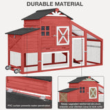 MEDEHOO Chicken Coop with Wheels Wooden Outdoor Chicken House Easy Cleaning with Nesting Box, Deeper Leakproof Pull-Out Tray and UV Proof Panel Roof - Reinforced Version - Red MEDEHOO