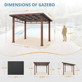 LUE BONA 10x12 Hardtop Gazebo, Outdoor Pergola Metal Roof Gazebo with Wooden Frame, Patio Gazebo Canopy with Curtains, Permanent Pavilion Grill Gazebo for Deck, Patio, Backyard, Garden LUE BONA