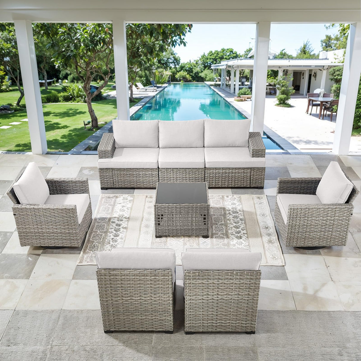 Belord Modular Outdoor Furniture Set - 8 Pieces Patio Conversation Sectional Sofa Set with Swivel Rocker Outdoor Chairs and Glass Coffee Table for Deck Backyard Sunroom Belord