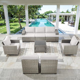 Belord Modular Outdoor Furniture Set - 8 Pieces Patio Conversation Sectional Sofa Set with Swivel Rocker Outdoor Chairs and Glass Coffee Table for Deck Backyard Sunroom Belord