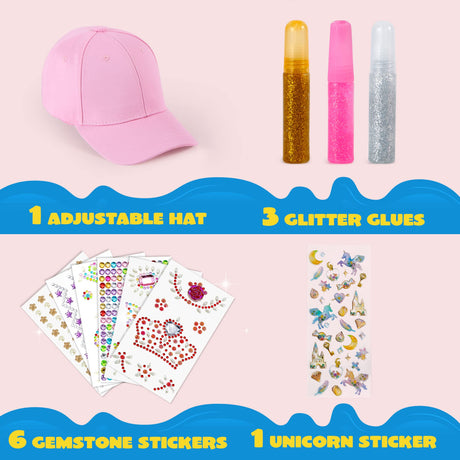 Klever Kits Decorate Your Own Baseball Cap with 7 Sheets Gems Stickers, Art & Crafts Kit for Kids, Fun Creative DIY Toys for Kids Girls Klever Kits