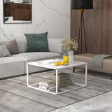 Giantex Square Coffee Table with Faux Marble Tabletop & Steel Frame, Center Cocktail Table, Accent Living Room Furniture, Low Bedside Table, Easy Assembly (White) Giantex
