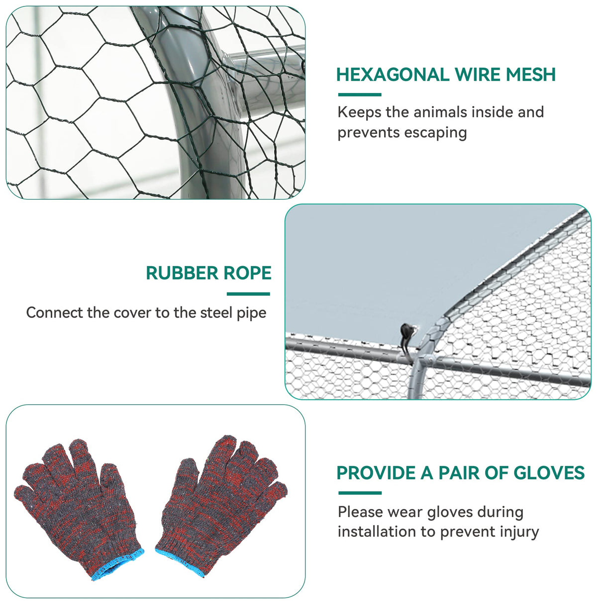 DWVO Large Metal Chicken Coop with Top Cover, 13.1'Lx9.8'Wx6.4'H Large Poultry Cage with Run, Chicken Run House Duck Cage Rabbits Coop for Outdoor Yard Farm DWVO