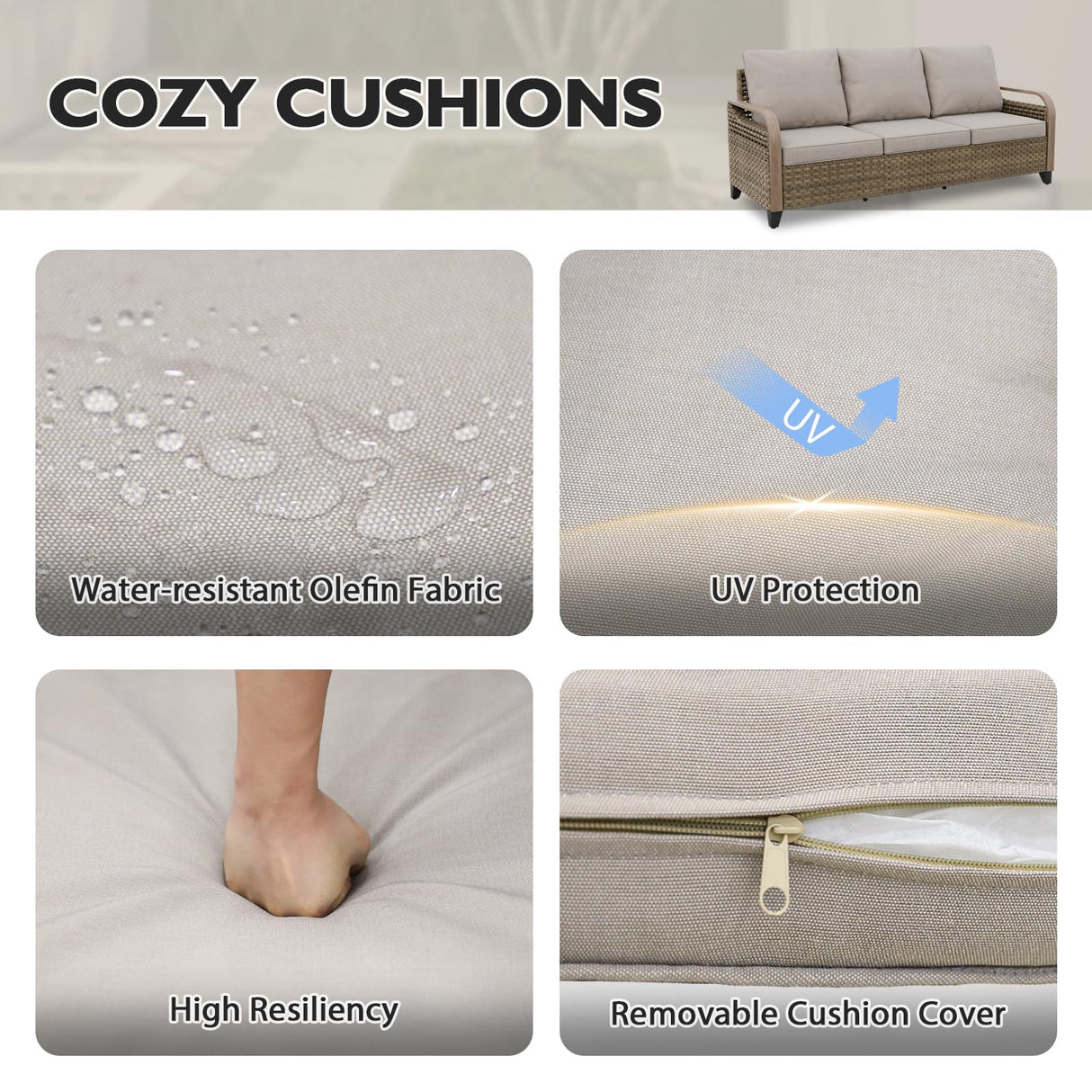 EAGLE PEAK Wicker Outdoor Patio Sofa Modern Rattan Patio Furniture Loveseat for Backyard Deck Porch Balcony, 3 Seat Couch, Brown/Gray EAGLE PEAK