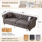 Mid Century Modern Couch, 85.5"W High-tech Fabric Button Tufted Oversized Loveseat Sofa with Nailhead Trim & Roll Armrests, Deep Seat Comfy Chesterfield Sofa for Living Room, Office(3 Seater, Grey) JEEOHEY