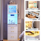 WOOVIVS Small Vanity Desk with Plip-up Mirror and Lights, Makeup Vanity Dresser with Charging Station, LED Vanities Dressing Table Set with Drawers&Stool for Bedroom，Checkroom (White,1PCS) WOOVIVS