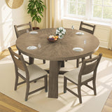 Jocisland Round Solid Wood Dining Table Set for 4, 5-Piece Mid-Century Kitchen & Dining Room Furniture with Padded Chairs, Space-Saving Design, Radial Grain Finish, Easy Assembly Jocisland