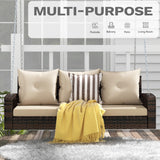 DWVO 3 Seats Porch Swing Hanging Bench Swing Outdoor Wicker Patio Swing Lounge Front Rattan Swing 794lbs for Garden, Balcony, Brown&Beige DWVO