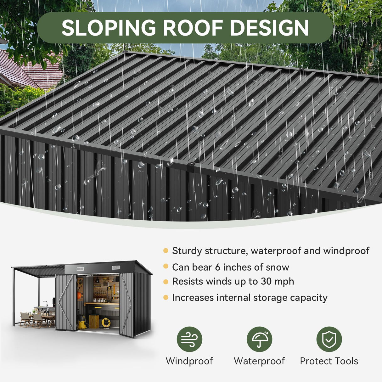 Aoxun 6x4FT Outdoor Storage Shed & Hardtop Gazebo Combo, 12x4FT Metal Lean to Shed with Open-Sided Pergola, Durable Garden Tool Shed for Patio, Backyard, Deck Aoxun