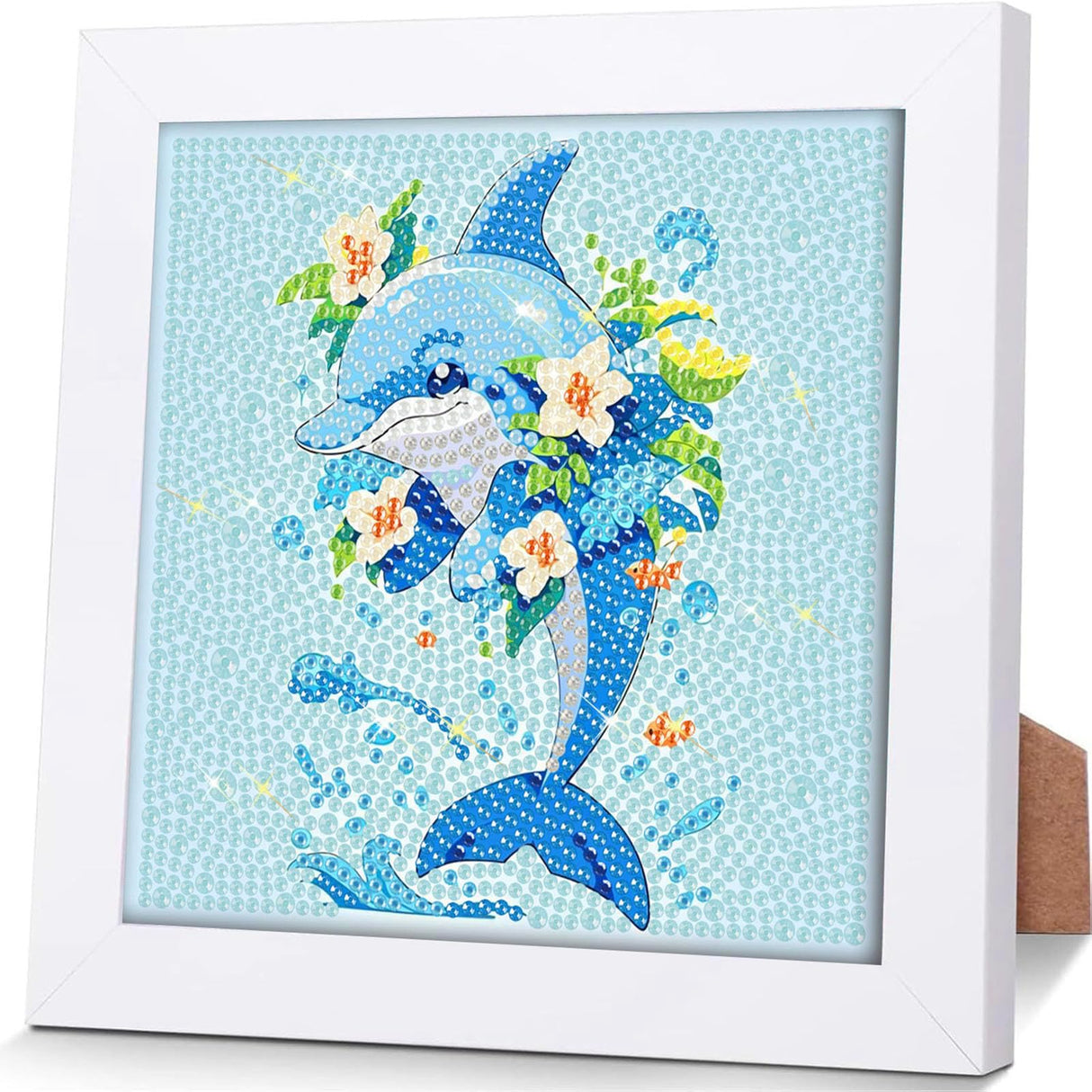 Cute 5d Adult Diamond Art Set with Photo Frame, Suitable for Both Adults and Children. Dolphin Diamond Art, Beautifully Packaged, can be Given as a Home Wall Decoration Gift (7x7 inches) Generic