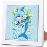 Cute 5d Adult Diamond Art Set with Photo Frame, Suitable for Both Adults and Children. Dolphin Diamond Art, Beautifully Packaged, can be Given as a Home Wall Decoration Gift (7x7 inches) Generic
