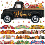 Ferraycle Interchangeable Welcome Sign Christmas Truck Decor Seasonal Door Signs with 12 Holiday Icons Rustic Farmhouse Interchangeable Holiday Decor for Christmas All Seasons(Black) Ferraycle