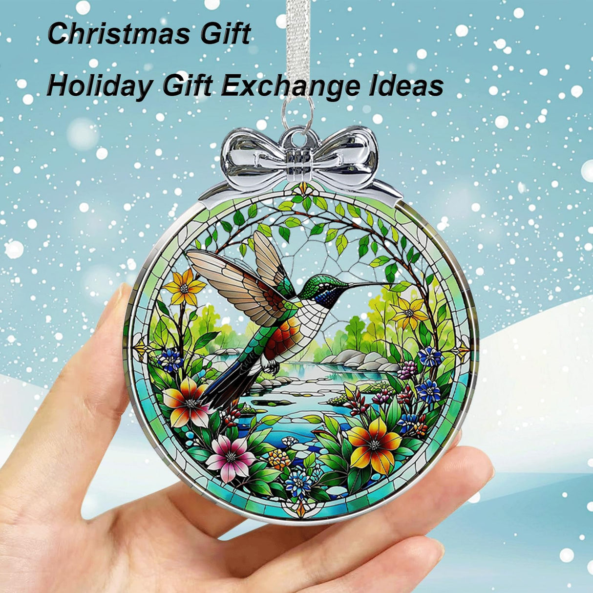Hummingbird Stained Glass Ornament - Hanging Ornaments for Christmas Tree, Christmas Ornaments Xmas Decorations, Holiday Keepsake Present Exchange Ideas Aestas