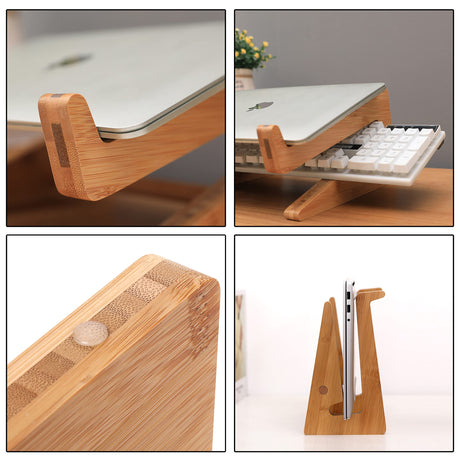 Nuvograin Laptop Stand, Wooden Vertical Laptop Stand for Desk, Bamboo Laptop Stand Compatible with MacBook Air Pro/Dell XPS/Surface pro/HP/Pixelbook/Lenovo, More Laptops 13-17.7inch Nuvograin