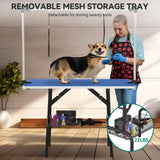 YITAHOME 46" Dog Grooming Table, Foldable Home Pet Bathing Station Table with Adjustable Arm, Non-Slip Desktop, Storage Tray& Noose, Blue YITAHOME