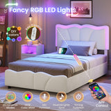 MSmask Twin Bed Frames with 4 Storage Drawers and LED Lights, Velvet Upholstered Platform Bed Frame with Height Adjustable Headboard, LED Bed Frame with Type C & USB, No Box Spring Needed, White MSmask