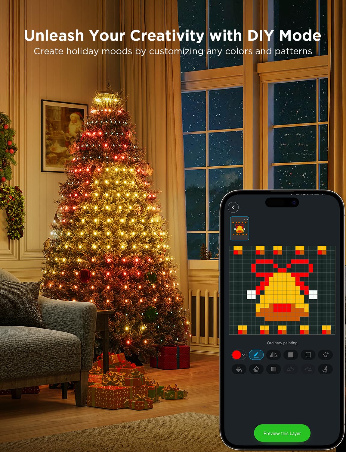 Govee Christmas Tree Lights, Smart RGBIC 480 LEDs Christmas Lights Outdoor, 6.6ft × 24 String Lights for Holiday Decor, IP65 Waterproof, Music Sync, Voice Control, 60+ Scene Modes, Green Wire Govee