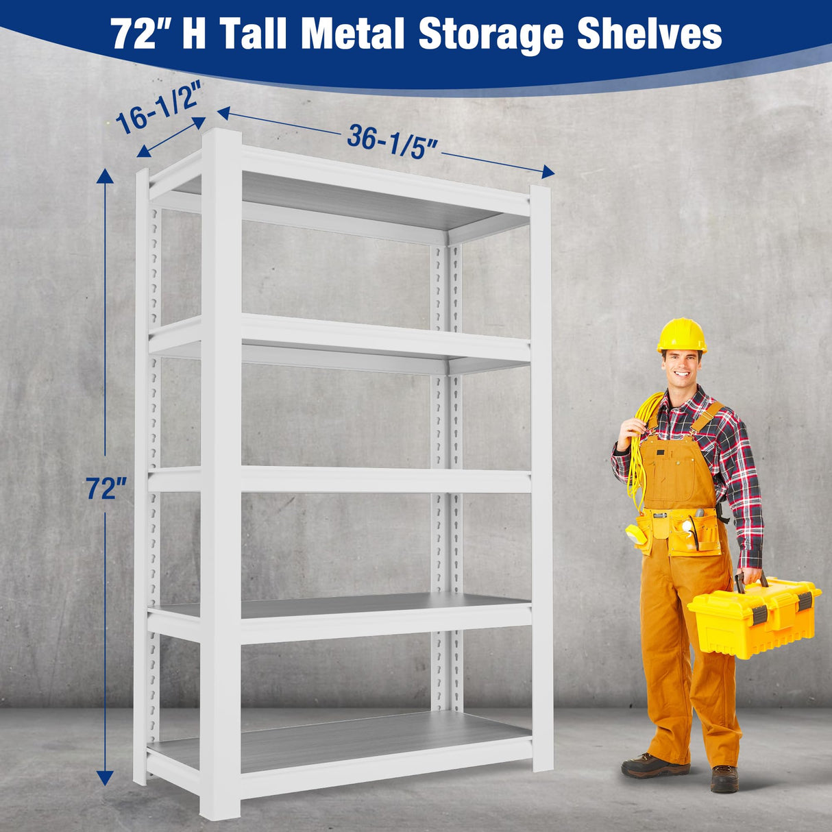 WORKPRO 3000lbs 5-Tier Shelving Unit, 72" H Adjustable Storage Shelves, Boltless Garage Shelving Unit for Garage, Kitchen, Durable Scratch-Resistant Panels, White WORKPRO