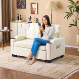 VINGLI Beige Futon Sofa Bed Convertible Loveseat Sleeper Couch, Faux Leather Pullout Sofa Fold Out Couch Bed with USB Ports, Cup Holders, Armrest for Living Room, Bedroom Apartment Room VINGLI