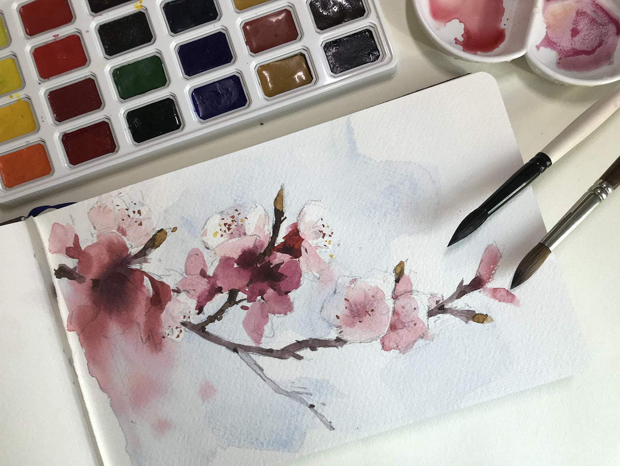 Watercolor Journal, 3.5x5.5”, 140 LB, 300 GSM, tumuarta Cotton Paper, Cold Press, 24 Sheets, 48 Pages, Watercolor Paper Sketchbooks for Use As Travel Notebook and Mixed Media Pad On The Go tumuarta