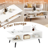 GOFLAME Wood Coffee Table, 2-Tier Mid Century Modern Center Table with 2 Open Storage Compartments & Metal Legs, Rectangular Accent Tea Tables for Living Room, Home Office, Apartment, White GOFLAME