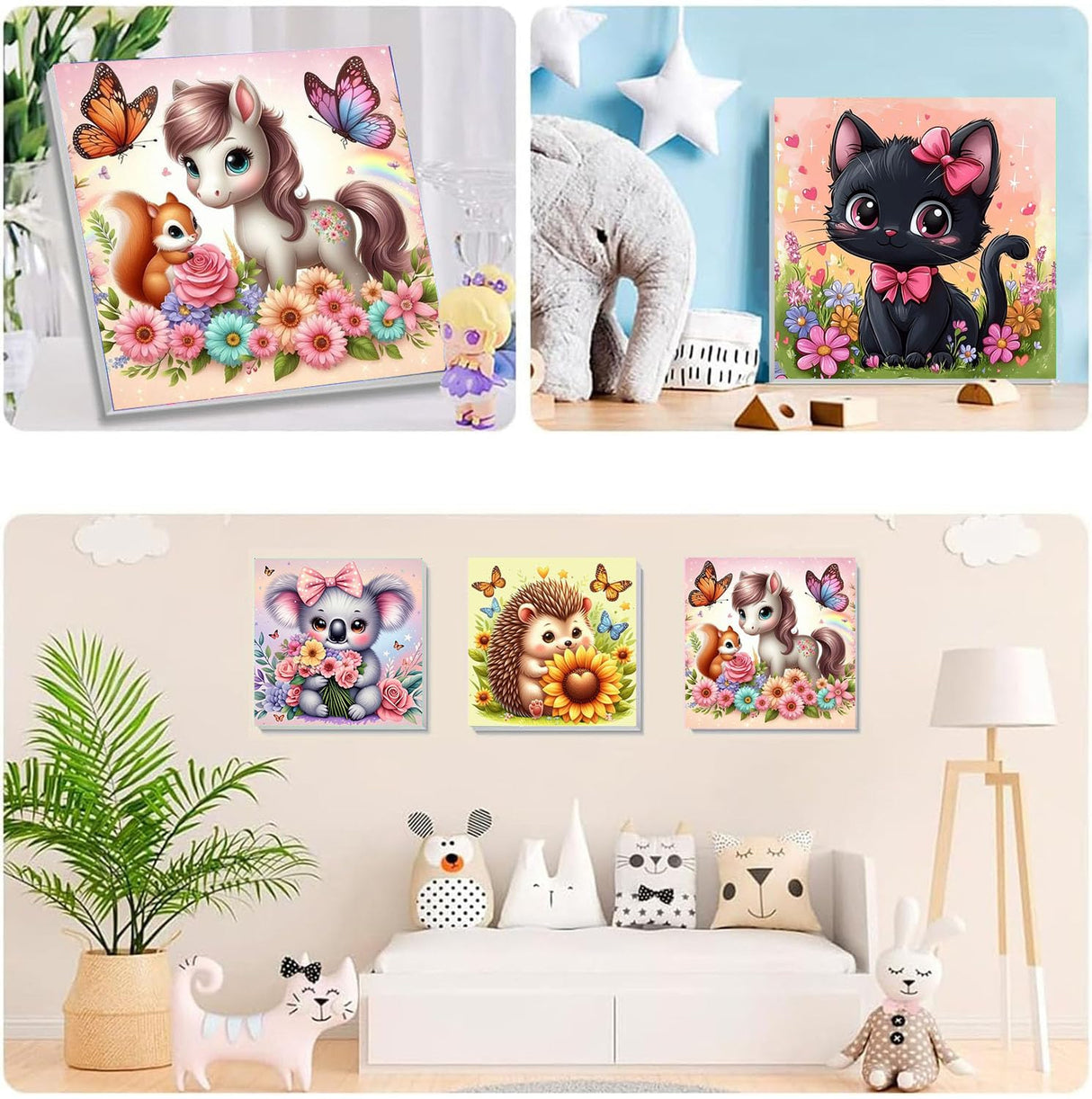 YarnWhimsy 4 Pack Paint by Numbers Kit for Kids with Frame- Animals Paint by Numbers for Kids Ages 4 8 12, Easy Horse Cat Hedgehog Koala DIY Acrylic Oil Painting Kits for Home Wall Decor(8X8inch) YarnWhimsy