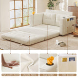 55" Convertible Folding Sofa Bed, Pull Out Couch Love Seat Sleeper Bed, Small Fold Out Loveseat Sleeper with Cup Holder and Pillow for Small Space, Bedroom Lounge, Dorm, Living Room(Beige Chenille) Urhanherry
