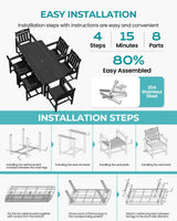 SUUNYN HDPE Outdoor Patio Dining Set with Table & 6 Chairs, All-Weather 7-Piece Outdoor Table and Chairs, 2" Umbrella Hole, Patio Furniture for Garden, Backyard, Deck | Matte Black SUUNYN