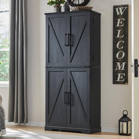 ACCOHOHO 72" Tall Storage Cabinet, Farmhouse Pantry Cabinet with Door Shelves, Drawer and Magnetic Catches, Rustic Wood Organizer for Kitchen, Bathroom, Living Room, Black ACCOHOHO