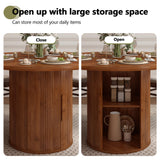 weselon 47 inch Round Dining Table for 4, Kitchen Table Dinner Table with 2-Layer Storage Shelf and Wood Slide Door for Home Dining Room Living Room (Walnut) weselon