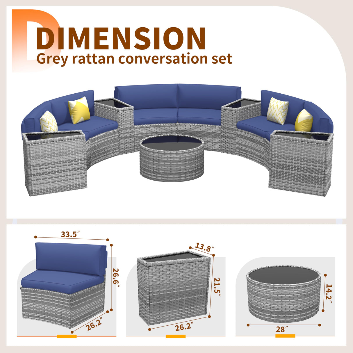 Amopatio Outdoor Patio Sectional Furniture Sets, 11 Pcs Curved Patio Couch with Storage Armrest Table and 4 Pillows, Half-Moon Outdoor Sofa Fit Porch Poolside Garden (Included Waterproof Cover) Amopatio