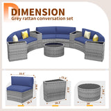 Amopatio Outdoor Patio Sectional Furniture Sets, 11 Pcs Curved Patio Couch with Storage Armrest Table and 4 Pillows, Half-Moon Outdoor Sofa Fit Porch Poolside Garden (Included Waterproof Cover) Amopatio