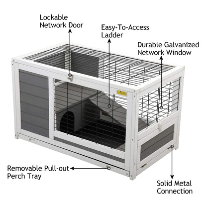 COZIVVOVV Wooden 35Inchs Indoor Outdoor Rabbit Hutch, Small Animal Houses & Habitats, Large Bunny Cage with Removable Tray, Single Level Guinea Pig Hamster Cage（Grey）