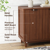 Fluted Cabinet with Storage, 2 Doors Sideboard Buffet, Mid Century Modern Accent Cabinet with Adjustable Shelves, Multifunctional Console Table with Storage for Living Room, Kitchen, Entryway FiveWillowise