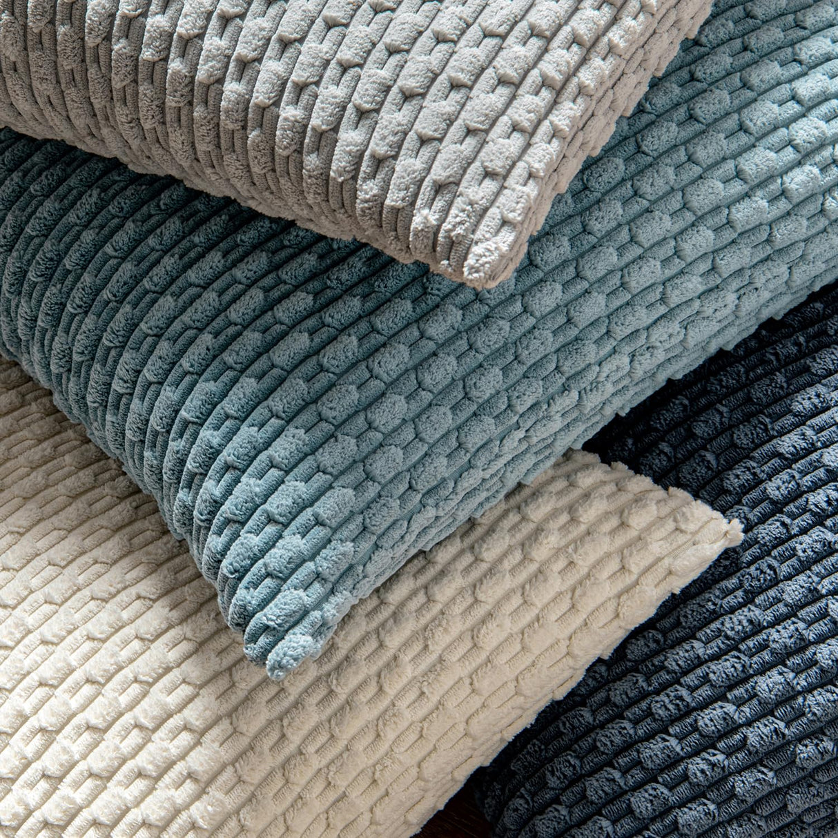 MIULEE Pack of 2 Decorative Throw Pillow Covers 18x18 Inch Soft Boho Striped Textured Corduroy Pillow Covers Modern Farmhouse Home Decor for Couch Bed Sofa Living Room Cream White MIULEE