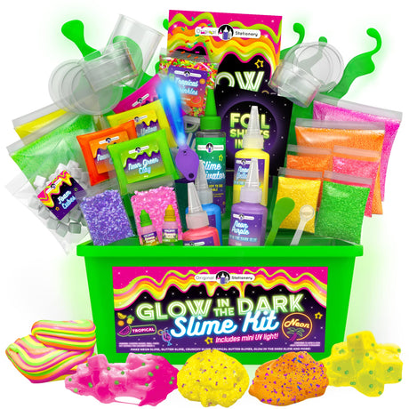 Original Stationery Tropical Glow in The Dark Slime Kit – Create Neon Crunchy, Rainbow, Floam & Jelly Cube Slime - Birthday Gift for Girls and Boys Original Stationery