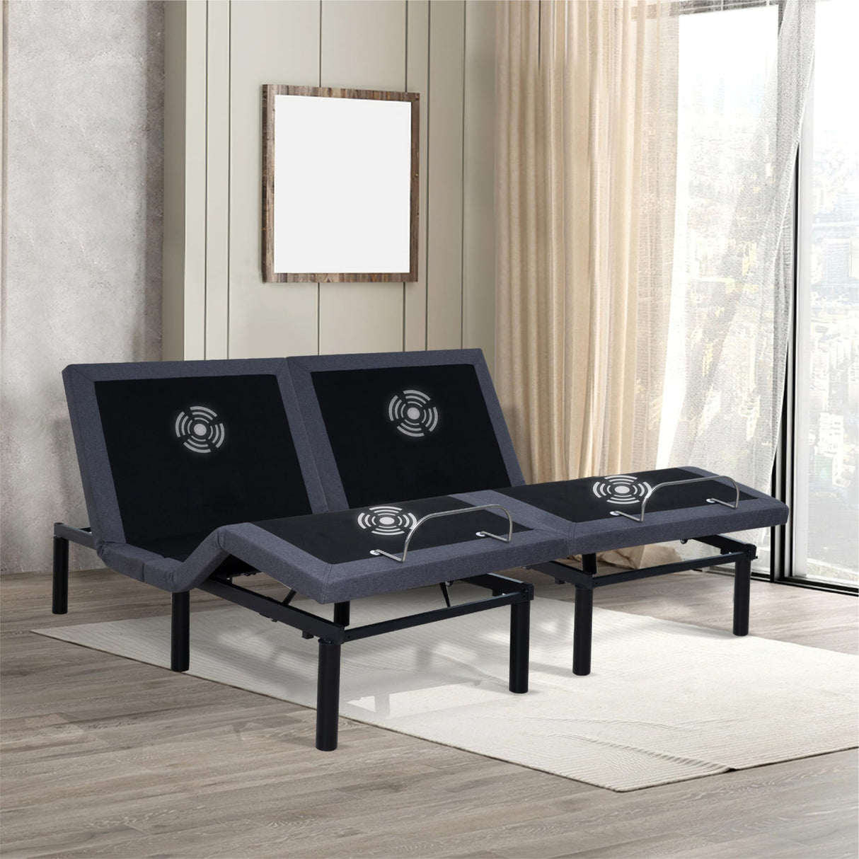 Naomi Home Idealbase Split King Adjustable Bed Base with Massage, USB Ports, Under-Bed Light, Wireless Remote, 800 Lb Capacity, Gray Metal Frame, Easy Setup for Couples’ Personalized Comfort Naomi Home