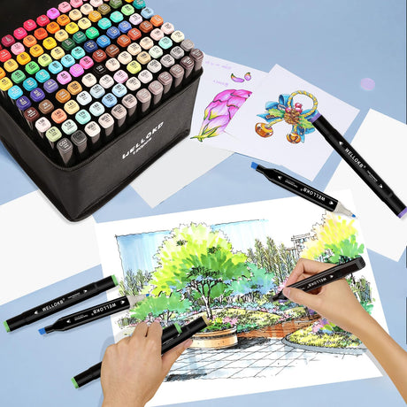 WELLOKB Alcohol Markers Set, 60 colors Alcohol Based Dual Tip, Broad and Brush Tip for Adult Coloring Books, Drawing, Sketching (60) WELLOKB