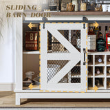 55" Coffee Bar Cabinet with LED Lights, Farmhouse Wine Bar Cabinet for home with wine glass rack, Kitchen Buffet Cabinet with Sliding Door & 4 Tier Storage for Dining Living Room (Antique White) PRETZI