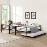 Over Twin Bunk Bed Frame with Trundle, Heavy-Duty Metal Bunk Bed Frame with Sturdy Guard Rail and 2 Ladders, No Box Spring Needed, Noise Free for Dorm, Space-Saving Bunk Bed for Teens/Adults, Black Zyerch