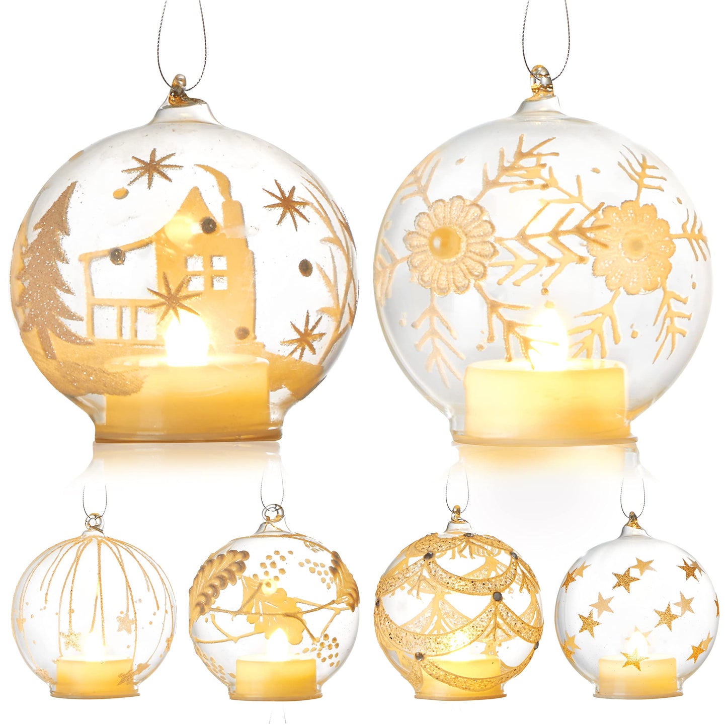 HappySpot 6 Pcs LED Christmas Clear Ball Set Xmas Tree Glass Light up Hanging Decorative Plastic Ornament for Xmas Party Decorations