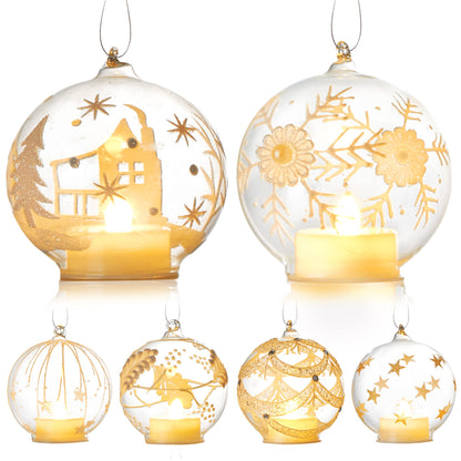 HappySpot 6 Pcs LED Christmas Clear Ball Set Xmas Tree Glass Light up Hanging Decorative Plastic Ornament for Xmas Party Decorations