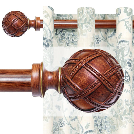 Single Curtain Rod for Windows 28 to 48 Inches(2.3-4ft): 1 inch Diameter Adjustable Curtain Rod, Heavy Duty Curtain Rod with Netted Texture Finials, Size:18-45(Redwood) Ycolnaefllr