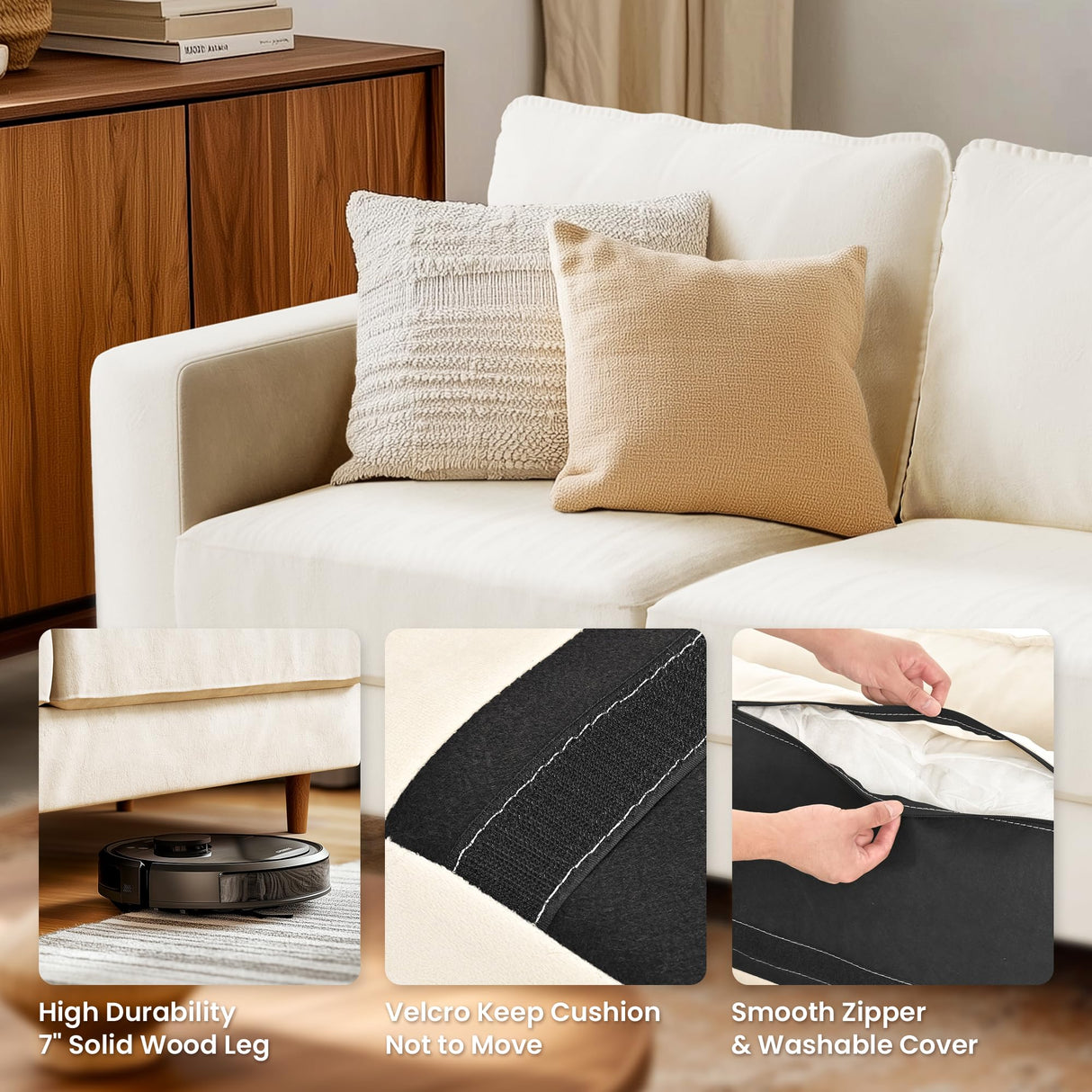 Pamapic 81'' W Loveseat Sofa,Love seat Couches,3 Seater Loveseat,Deep Love Seat Sofa,Washable Dutch Velvet Sofa,Comfy Cushion,Modern Love seat Couches for Living Room,Bedroom,Apartment,Loft,Beige Pamapic