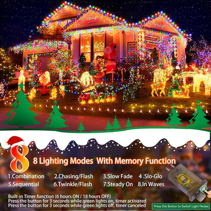 XURISEN 403FT Christmas Lights, 1000 LED Super Long String Lights 8 Modes & Memory Timer Plug in Twinkle Fairy Lights Decor for Home Xmas Party Wedding