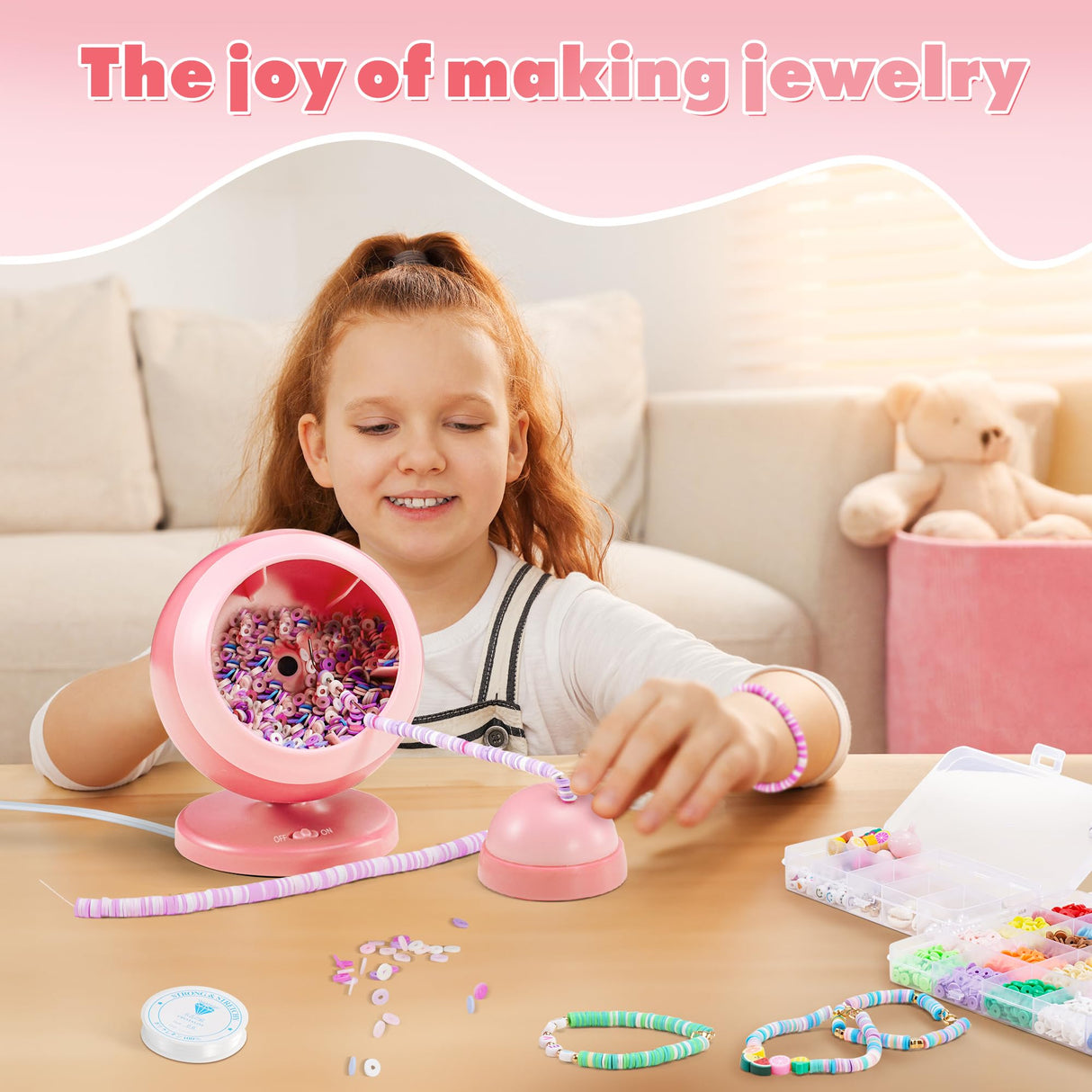 ETUDAW Electric Bead Spinner for Jewelry Making, 4500 PCS Clay Beads for Necklaces and Bracelets, Beginner Bracelet Making Kit, DIY Arts and Crafts Birthday Gifts(Pink) ETUDAW